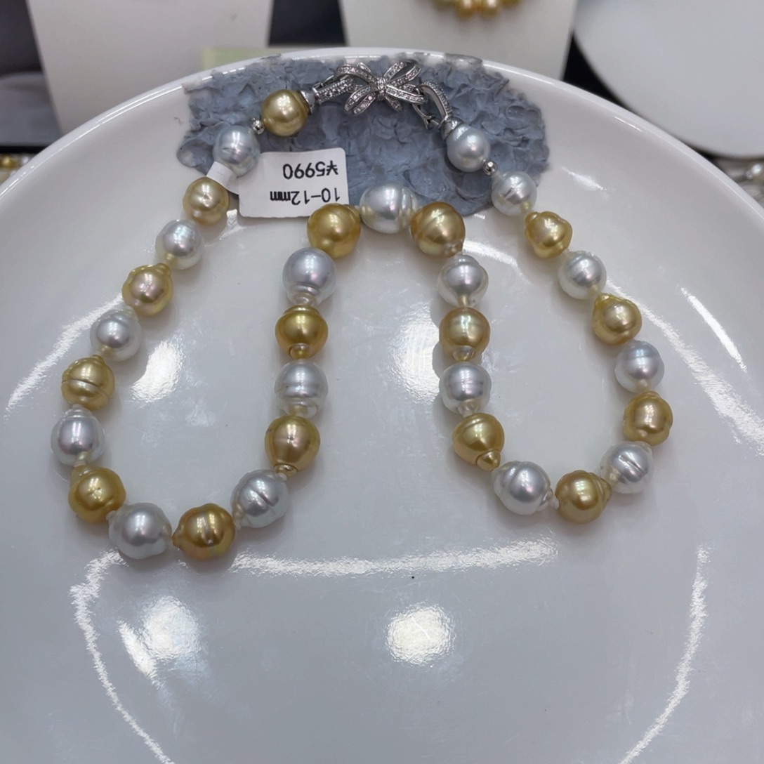 海水珍珠项链未镶嵌玄*白蝶混彩项链10-12娟