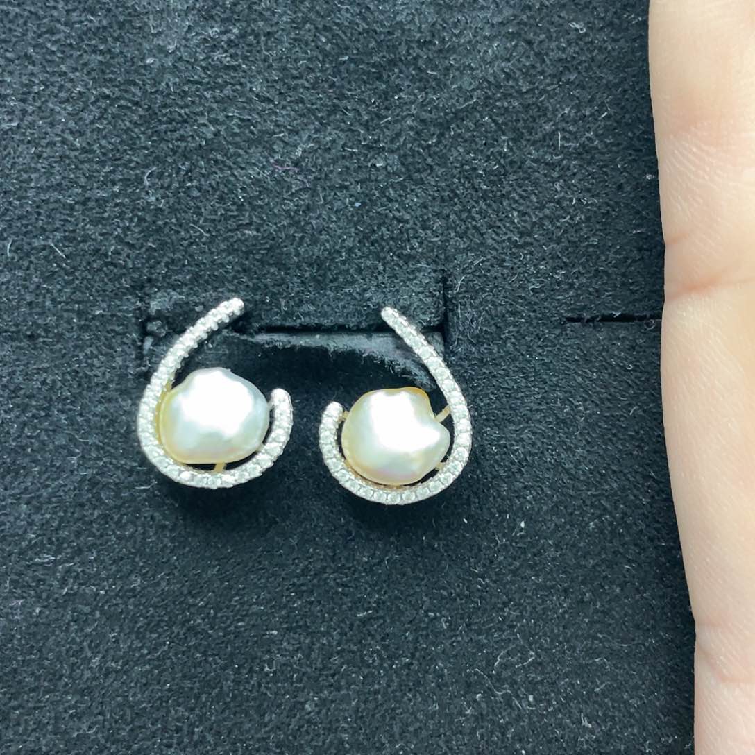 海水珍珠耳饰银S925镶嵌