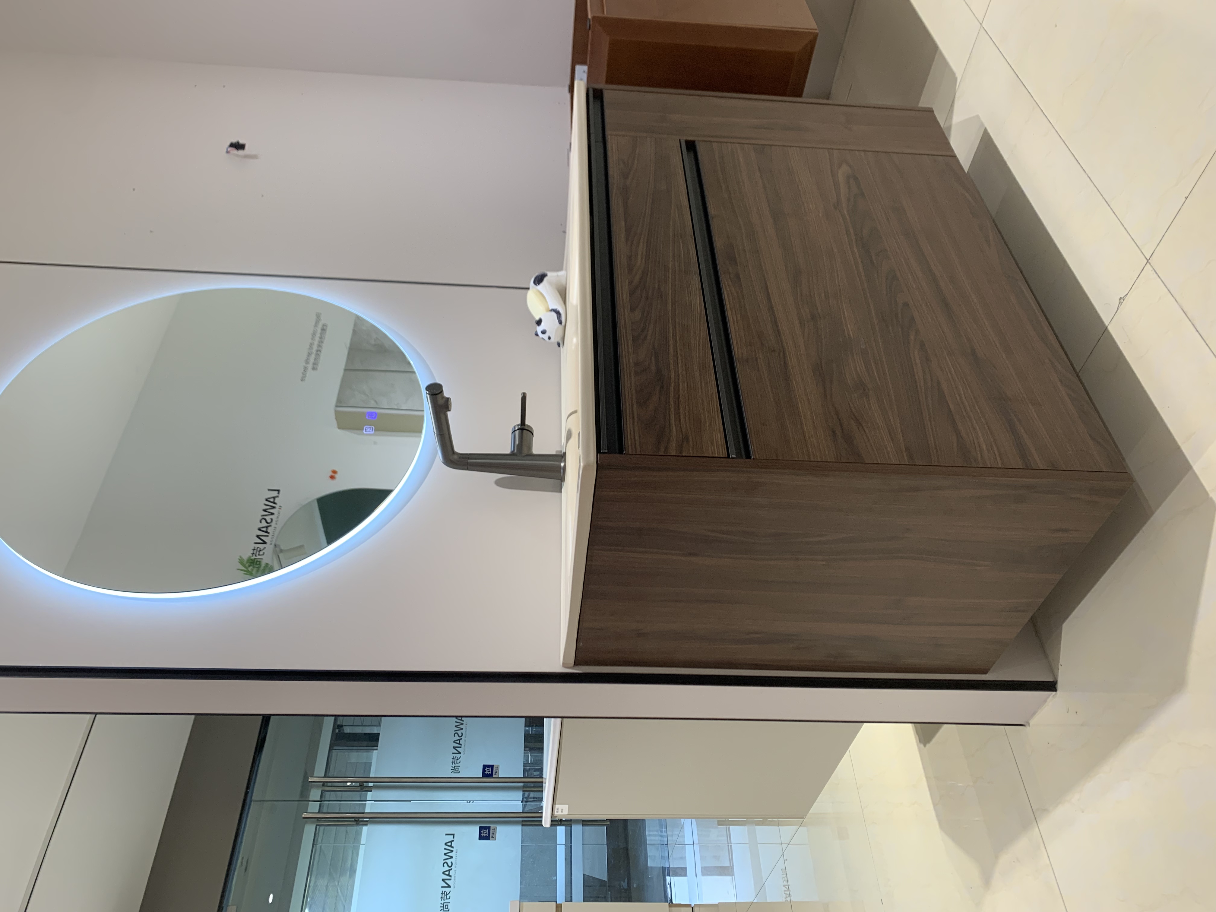 J01日式胡桃色浴室柜智能镜子镜柜家用卫生间陶瓷一体盆洗漱盆