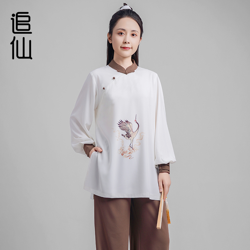 追仙新款武术太极服春夏秋演出练功气功比赛印花透气减龄套装