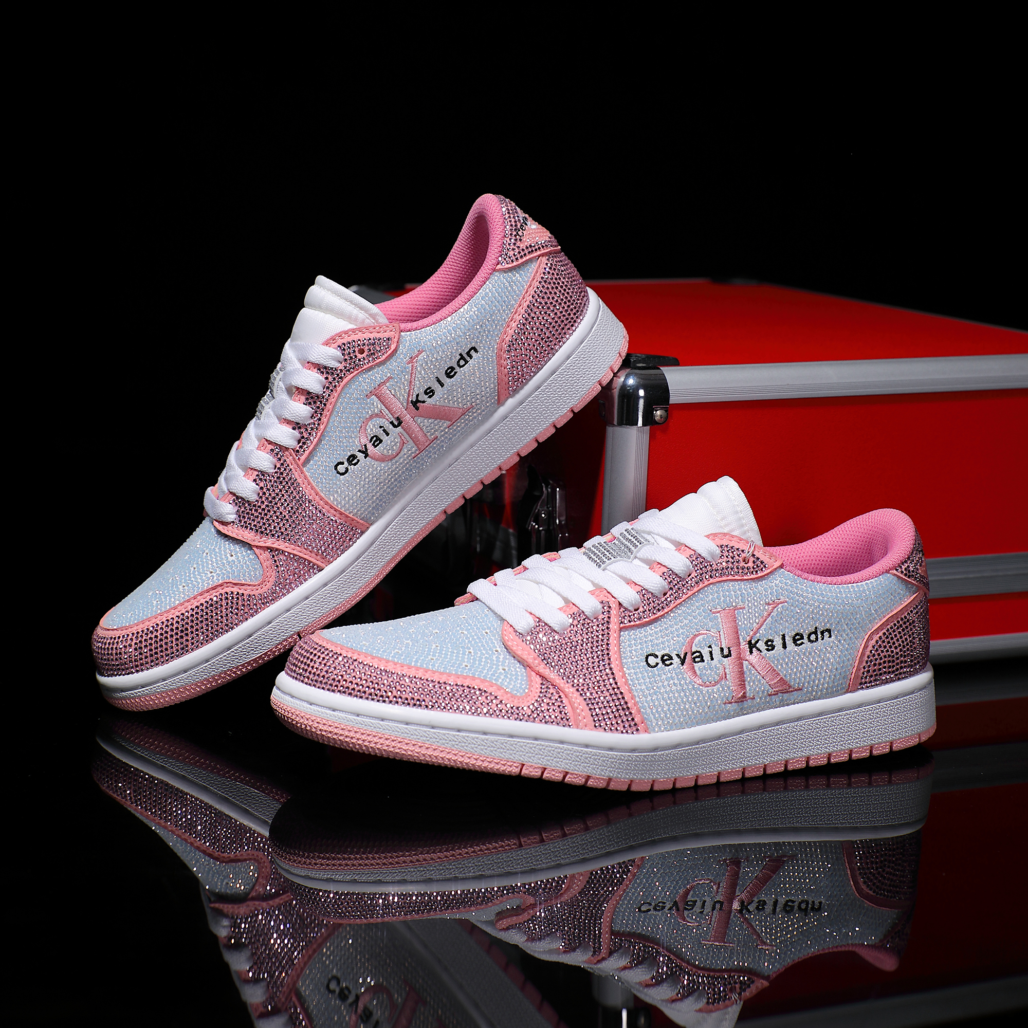 CEYAIU KSLCDN【定制】正品真皮粉白满钻防滑透气低帮板鞋轻奢百搭