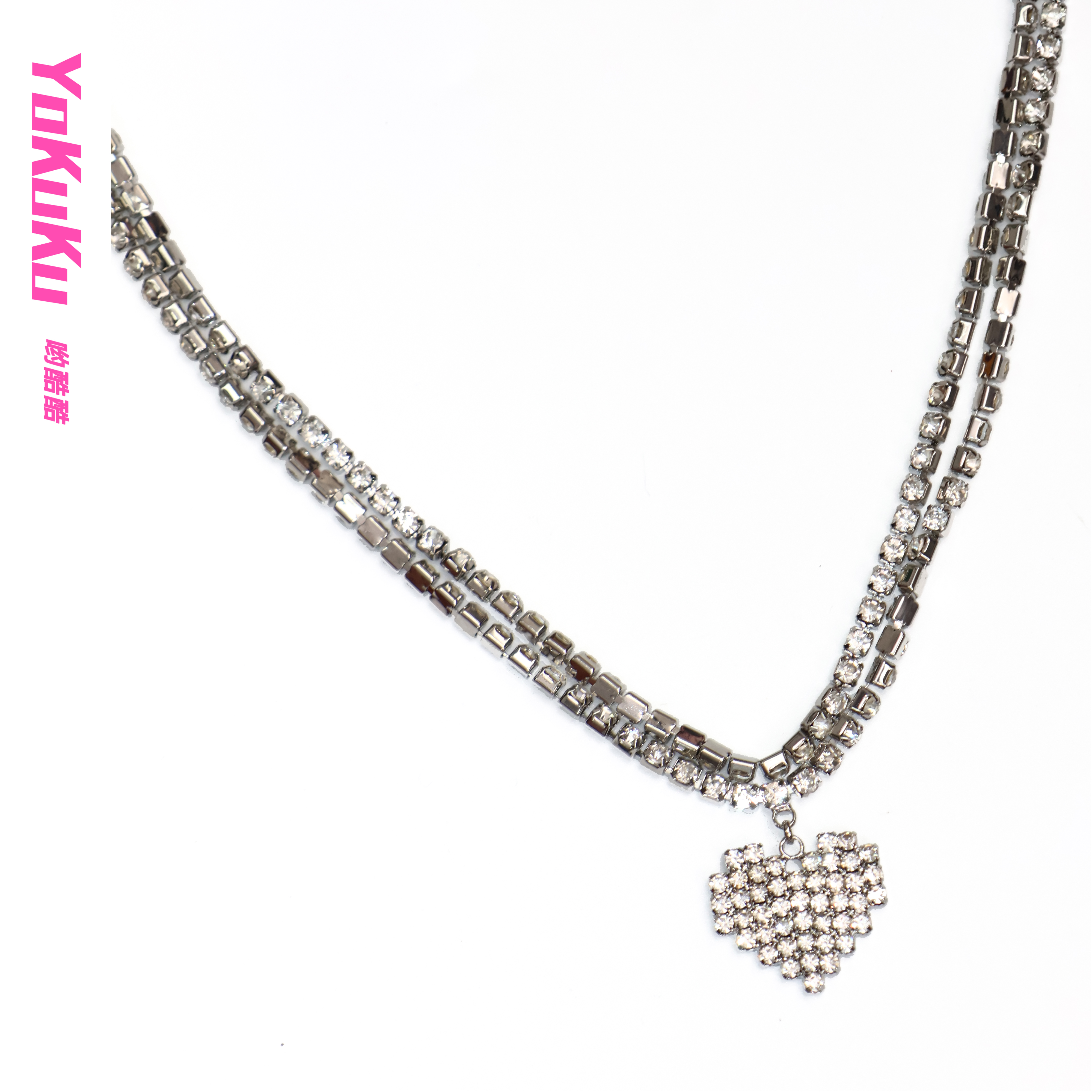 合金项链 （肚皮舞蹈）腰链小众复古满钻个性双层爱心吊坠肚脐