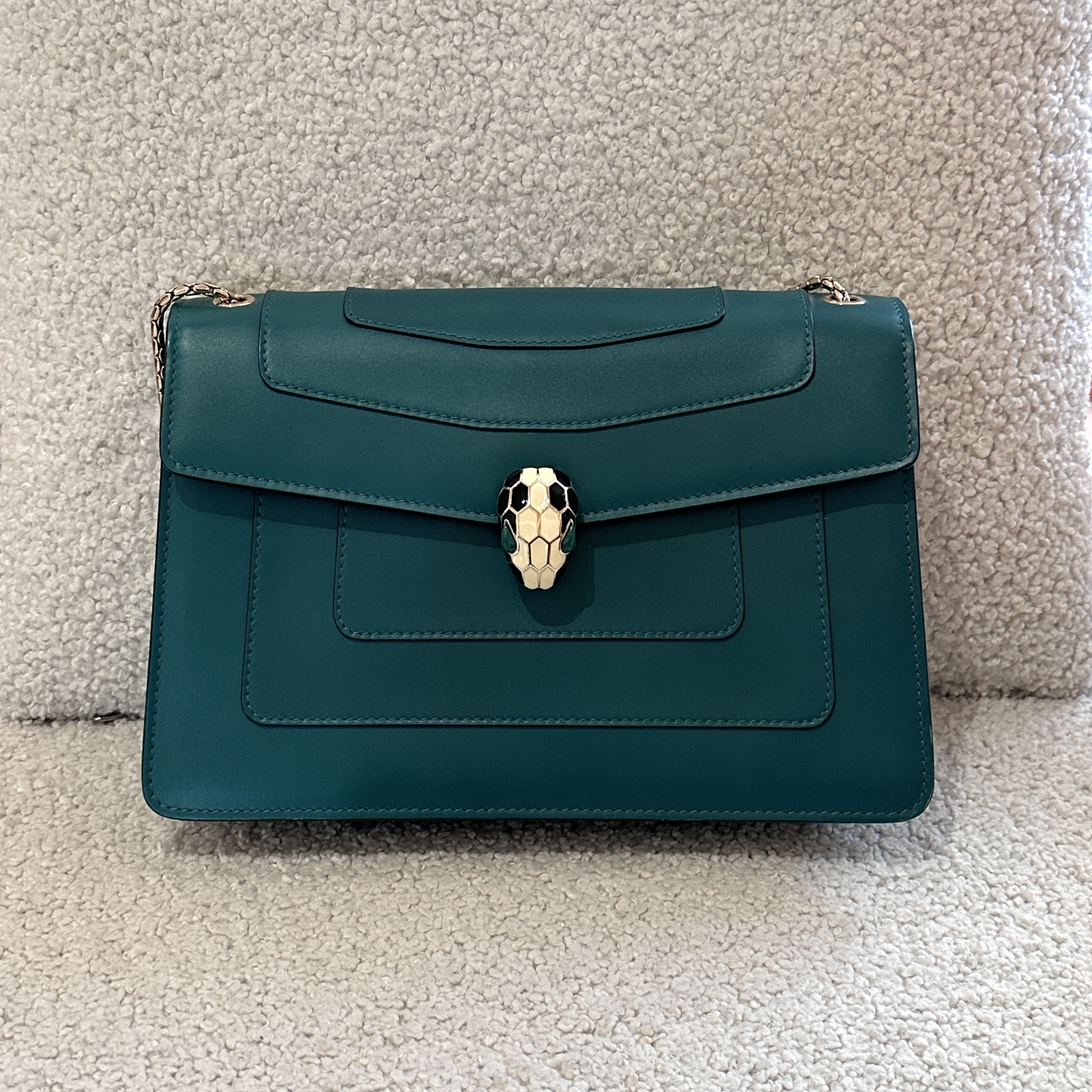 95新 BVLGARI/宝格丽 祖母绿蛇头包 中号/XL 004