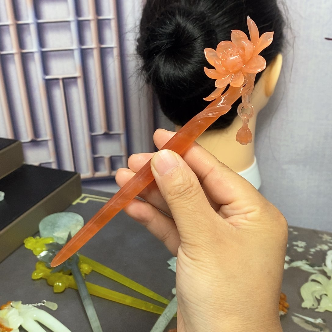 岫玉岫玉发簪未镶嵌花***r