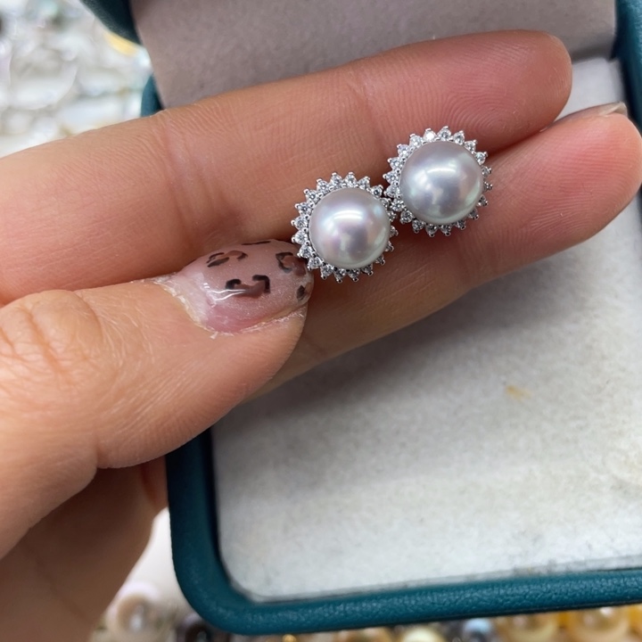 海水珍珠耳饰银S925镶嵌