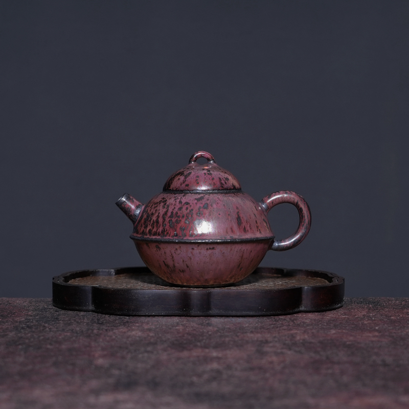 炭烧彩金釉黑砂泥小茶壶神垕钧瓷手工泡茶壶