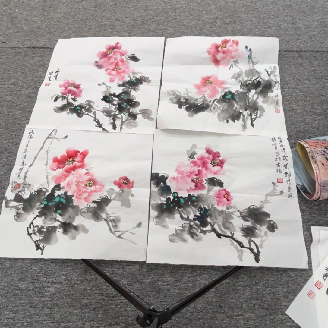 国画王培宽老师三尺斗方四张绘画