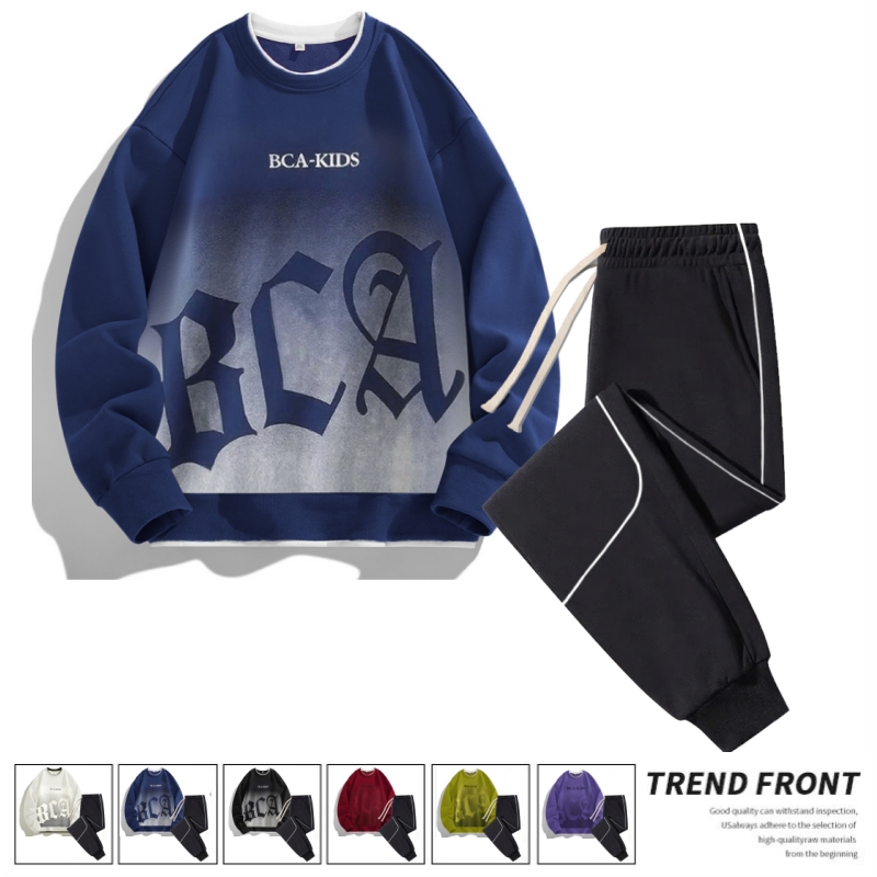 美式无帽圆领卫衣男春秋冬款打底内搭男潮情侣打底衫潮牌外套