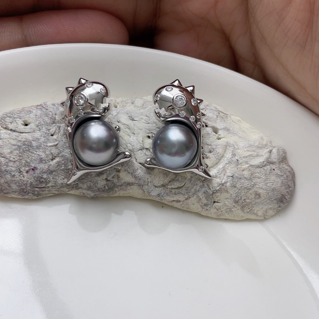 海水珍珠耳饰银S925镶嵌