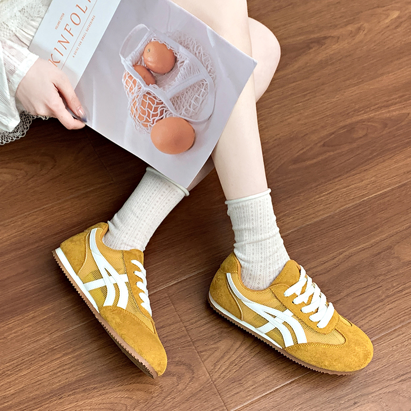 【爆款清仓】发财黄女夏款德训鞋薄底轻便透气网面休闲时尚平底女鞋