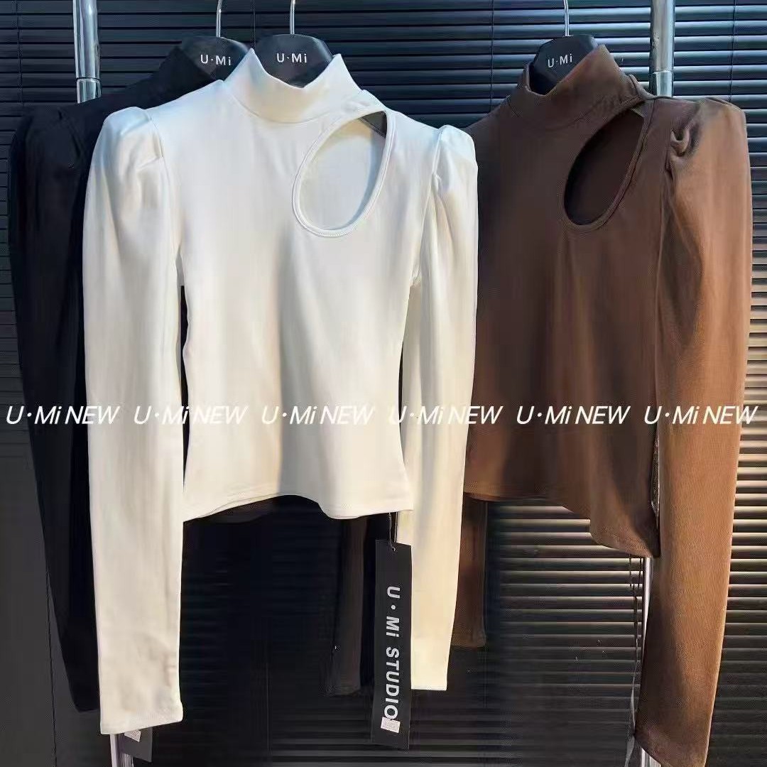 68725镂空半高领修身型T恤纯欲风