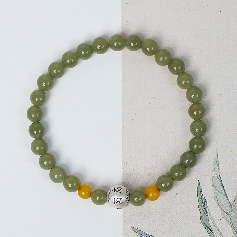 轻奢高货原创设计单圈和田玉蜜蜡999足银素圈手工手链-9307