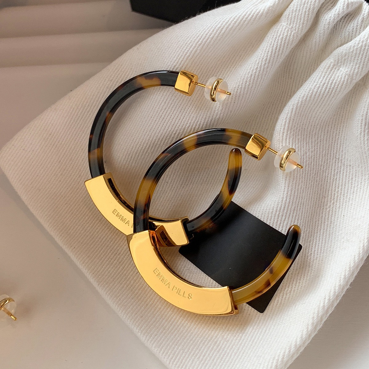 合金树脂耳饰 925银针豹纹树脂c圈