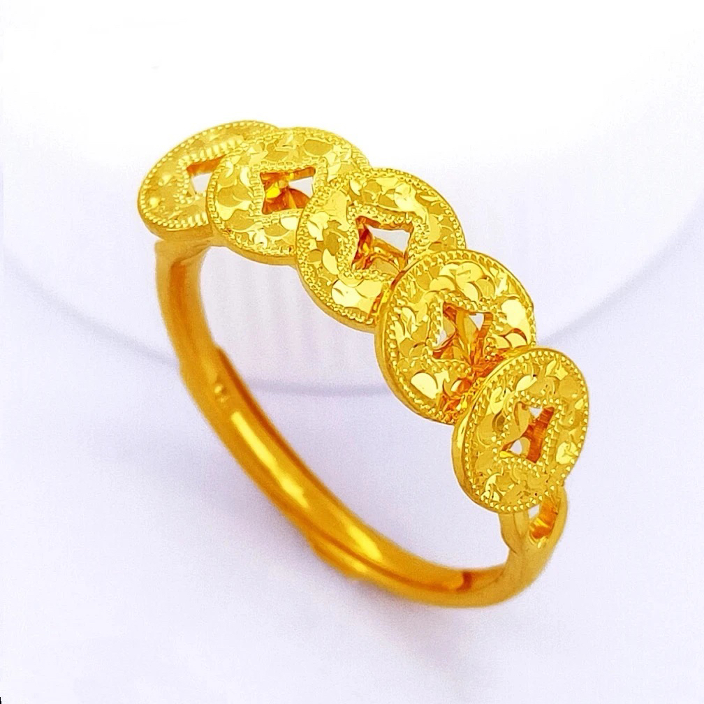 足银戒指 时尚足银999.9碎冰冰五帝钱币戒指J088