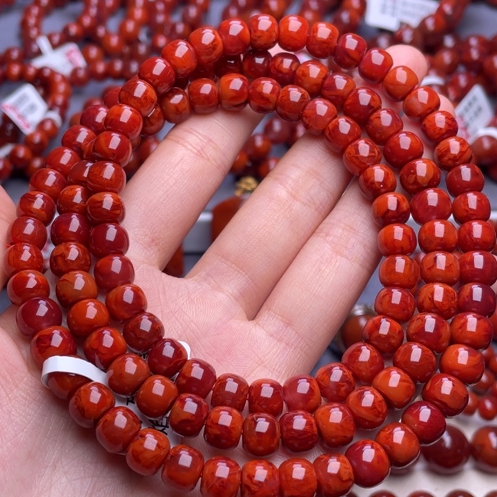 南红玛瑙未镶嵌其他 毕业级 8mm瓦西牛血红妖孽火焰满肉老型佛珠