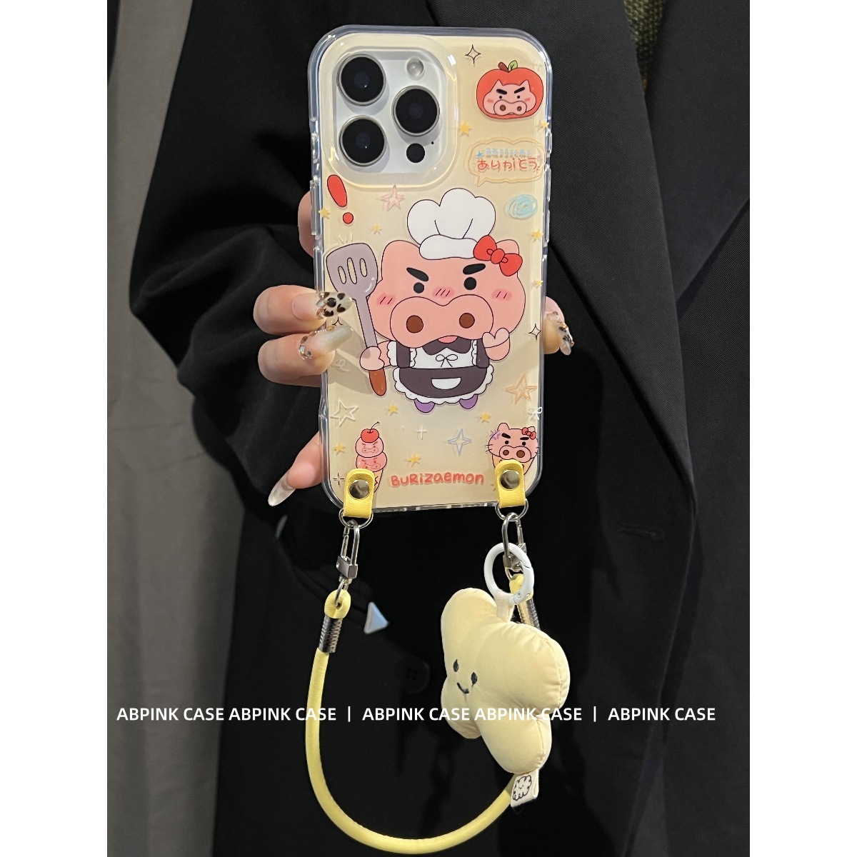 可爱卡通小猪厨师左卫门适用iPhone16promax苹果15手机壳14斜挎13