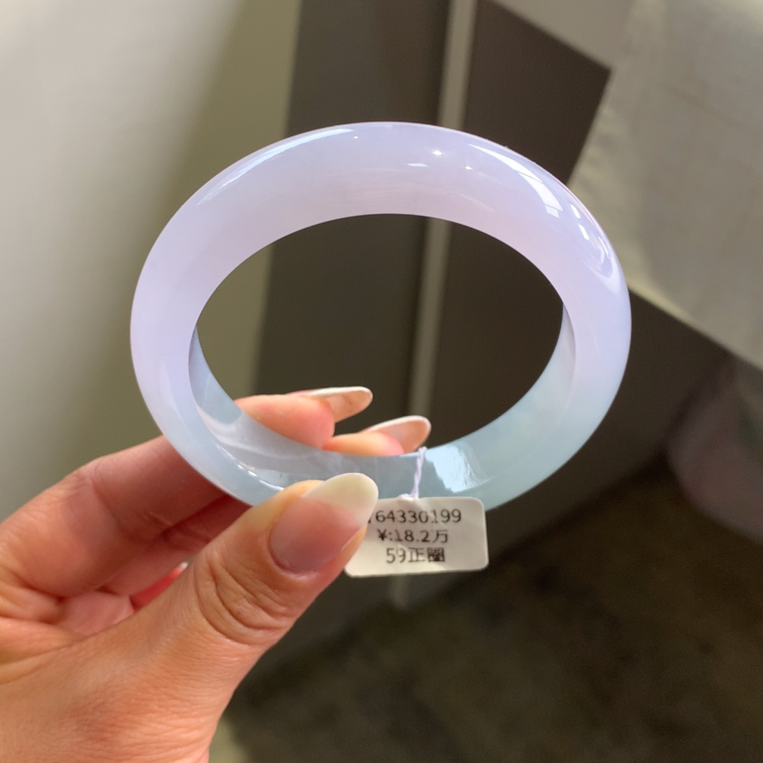 翡翠手镯未镶嵌冰胶紫底带晴绿59正圈