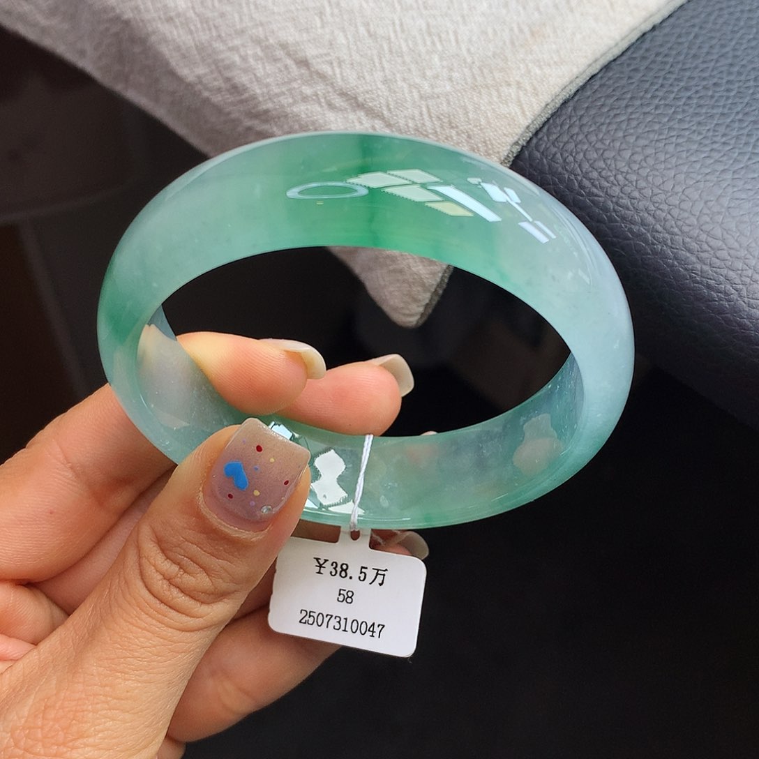 翡翠手镯未镶嵌58冰绿正圈