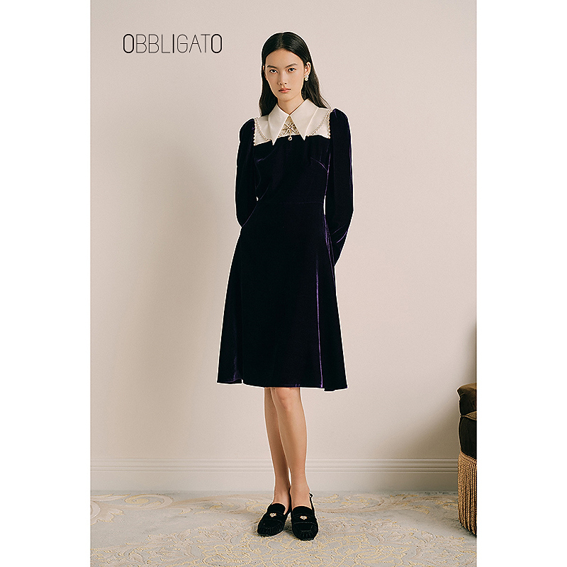 【晨粉专享价】OBBLIGATO奥丽嘉朵1C33505270冬季八芒星钉钻丝绒连