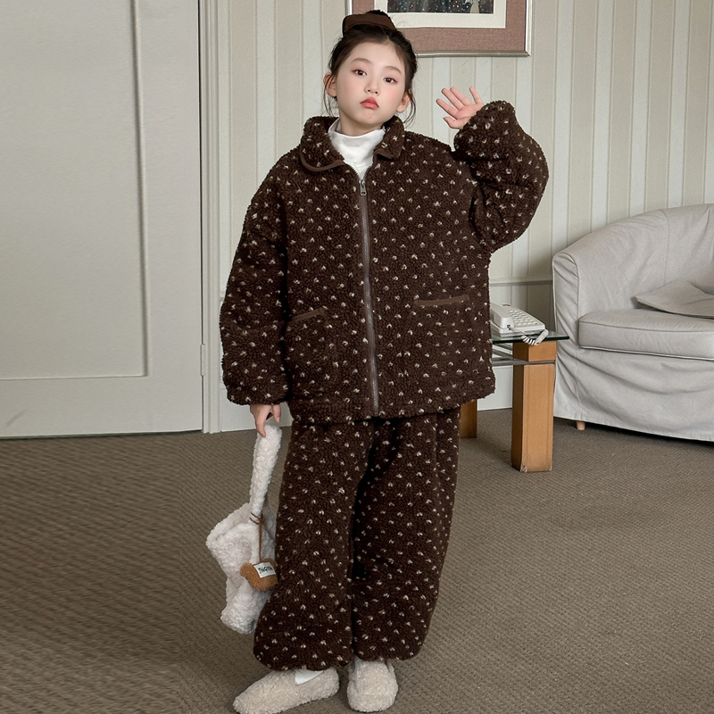 女童睡衣冬季新款儿童家居服套装中大童加绒加厚保暖小女孩两件套