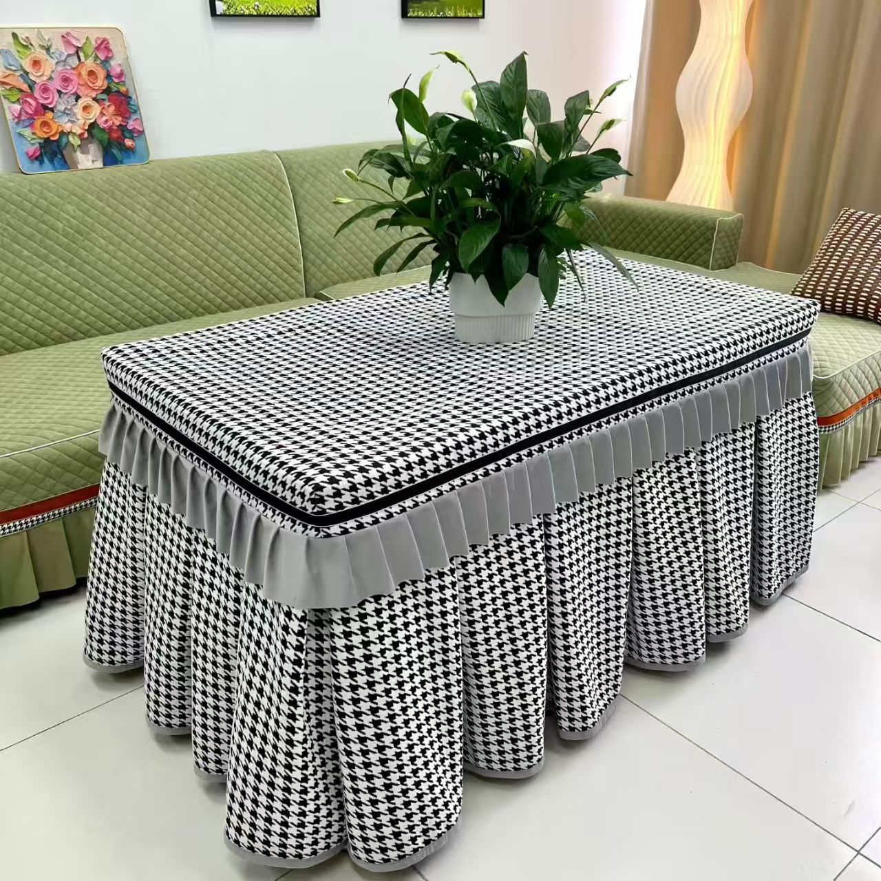 新款千鸟格加绒加厚长方形烤火罩套冬季取暖必备