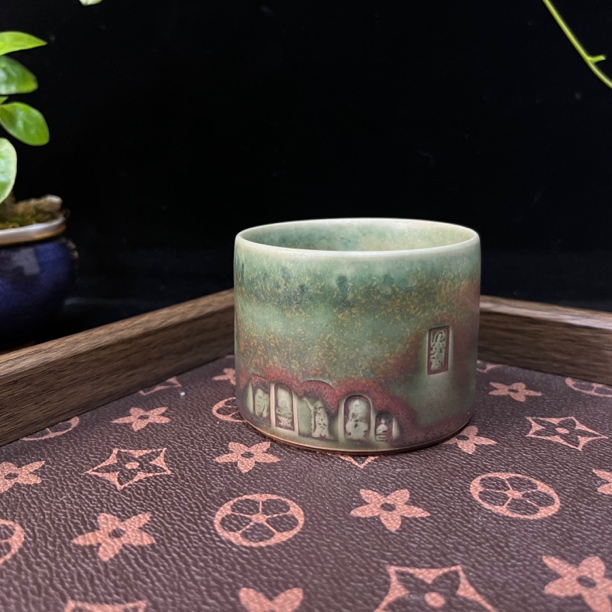 郑子辉原创手工雕刻菩萨形制单杯直筒杯