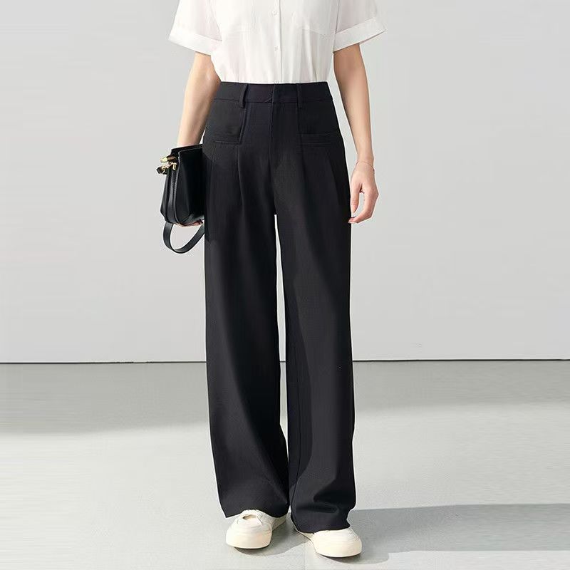 休闲高腰休闲裤女士春秋款黑裤子时尚早秋款宽松显瘦