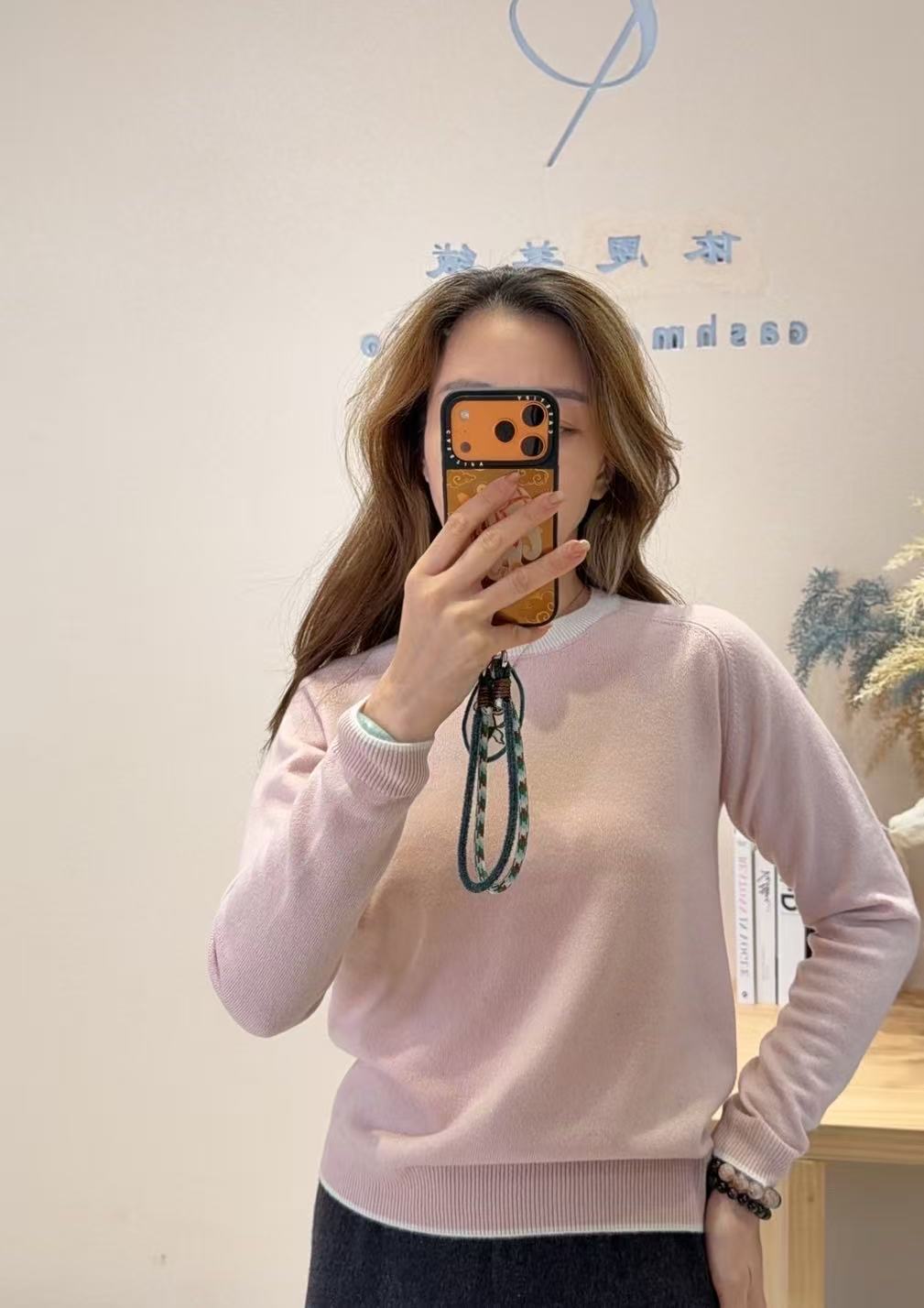 12针型 阿尔巴斯原料 100%纯山羊绒特种花式纱撞色圆领羊绒衫女
