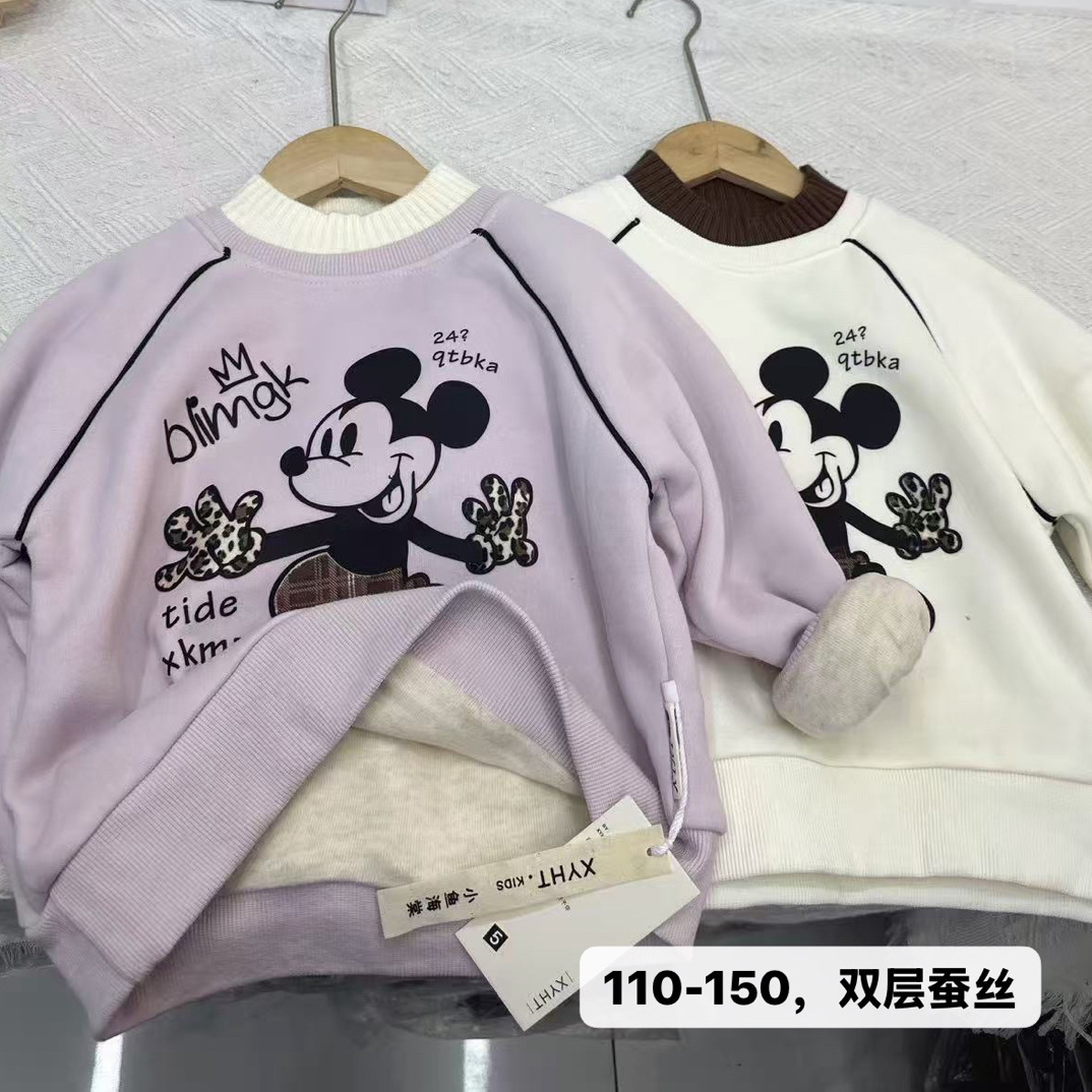 女童双层蚕丝保暖卫衣