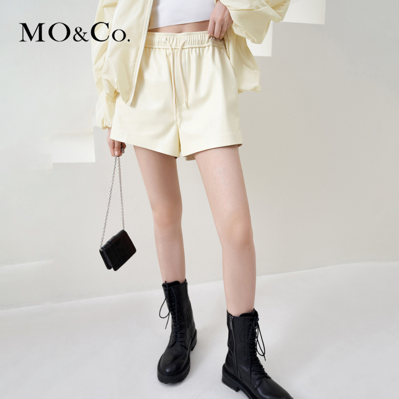 【赵老板专属】MOCO春季抽绳高腰仿皮宽松短裤MBB1SOT005