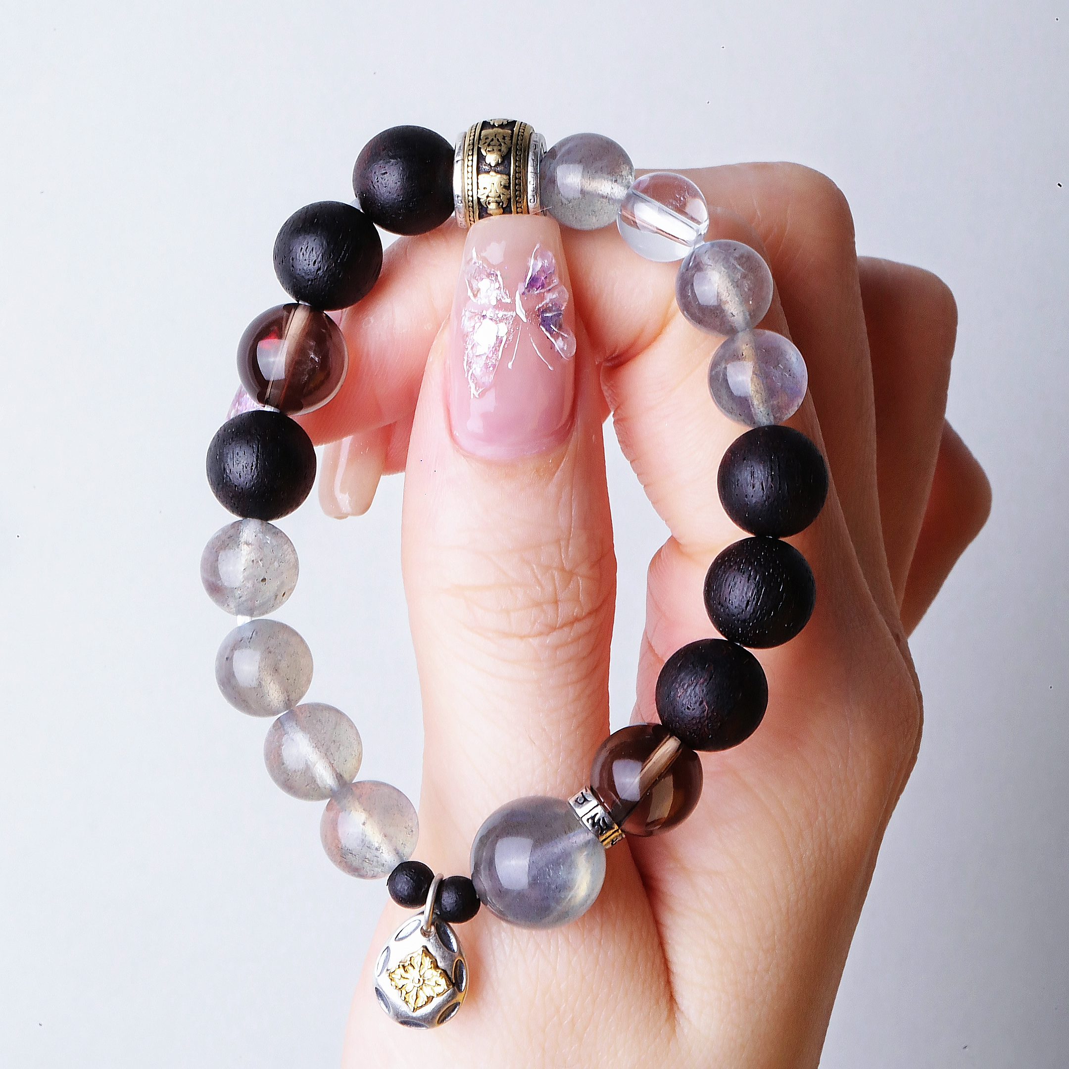 925银手链 七  S10387 灰月光白水水茶晶香香手链