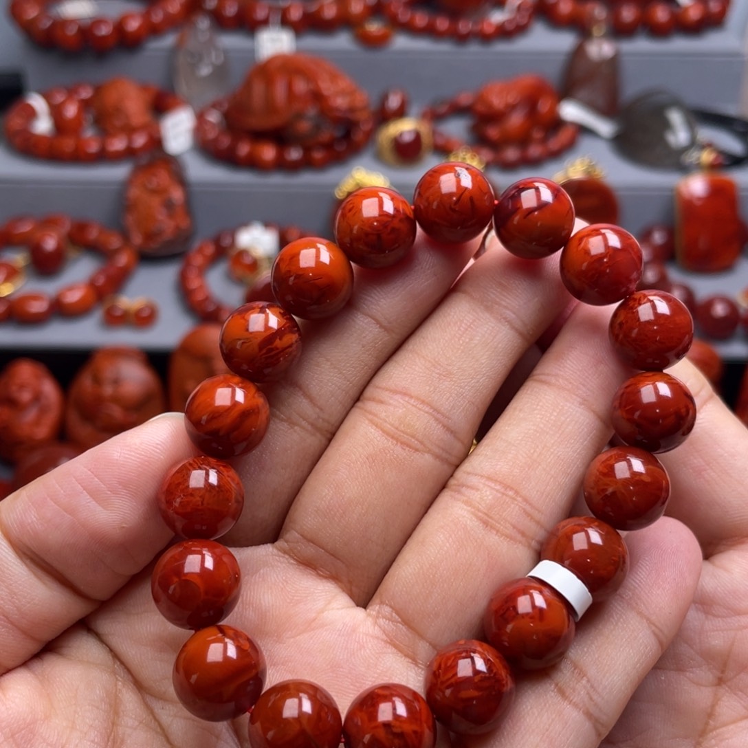 南红玛瑙未镶嵌珠宝奇石单圈11.8mm