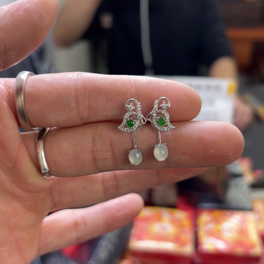 翡翠戒指银S925镀金镶嵌