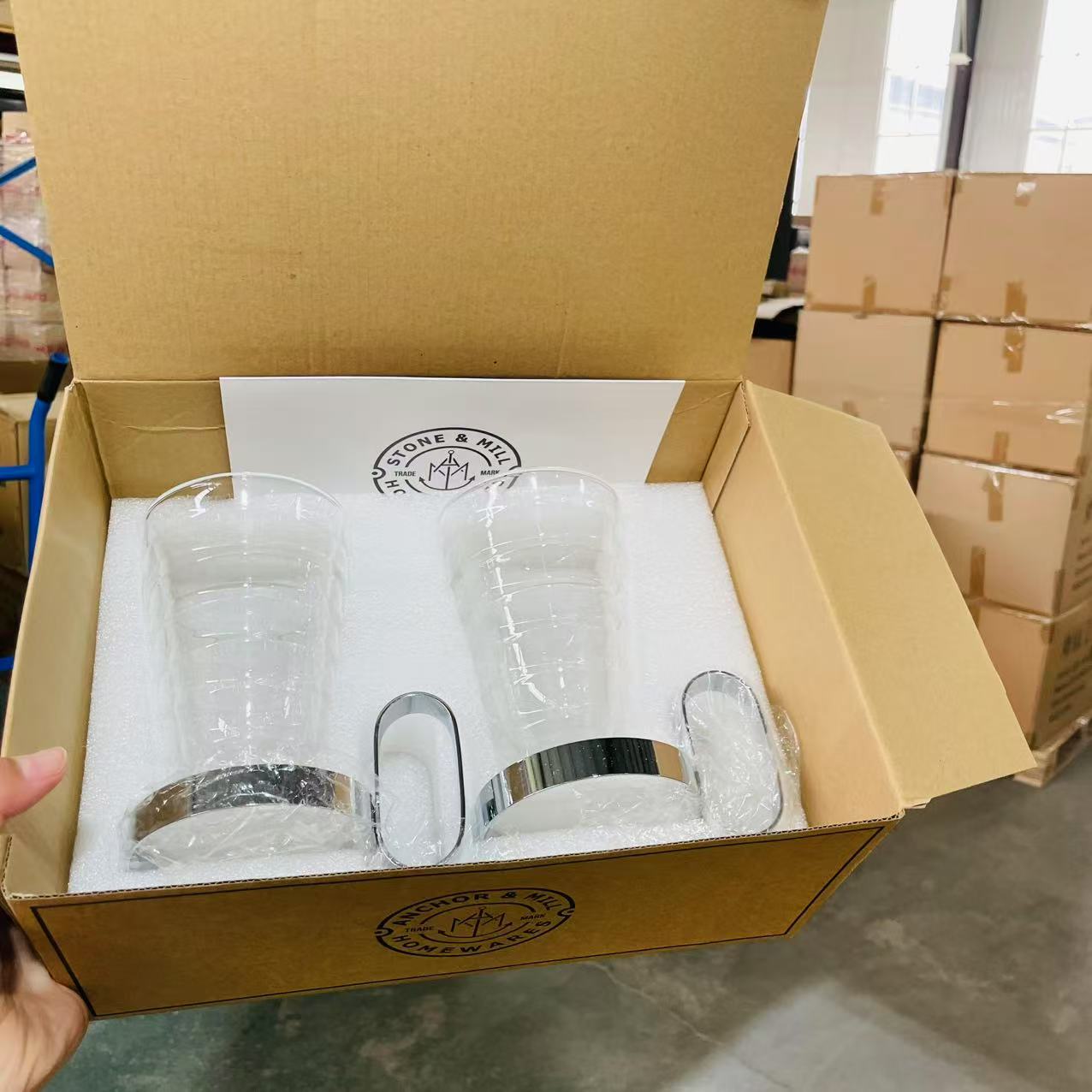 出口欧式啤酒杯果汁杯水杯两只大号钢圈颜色不指定