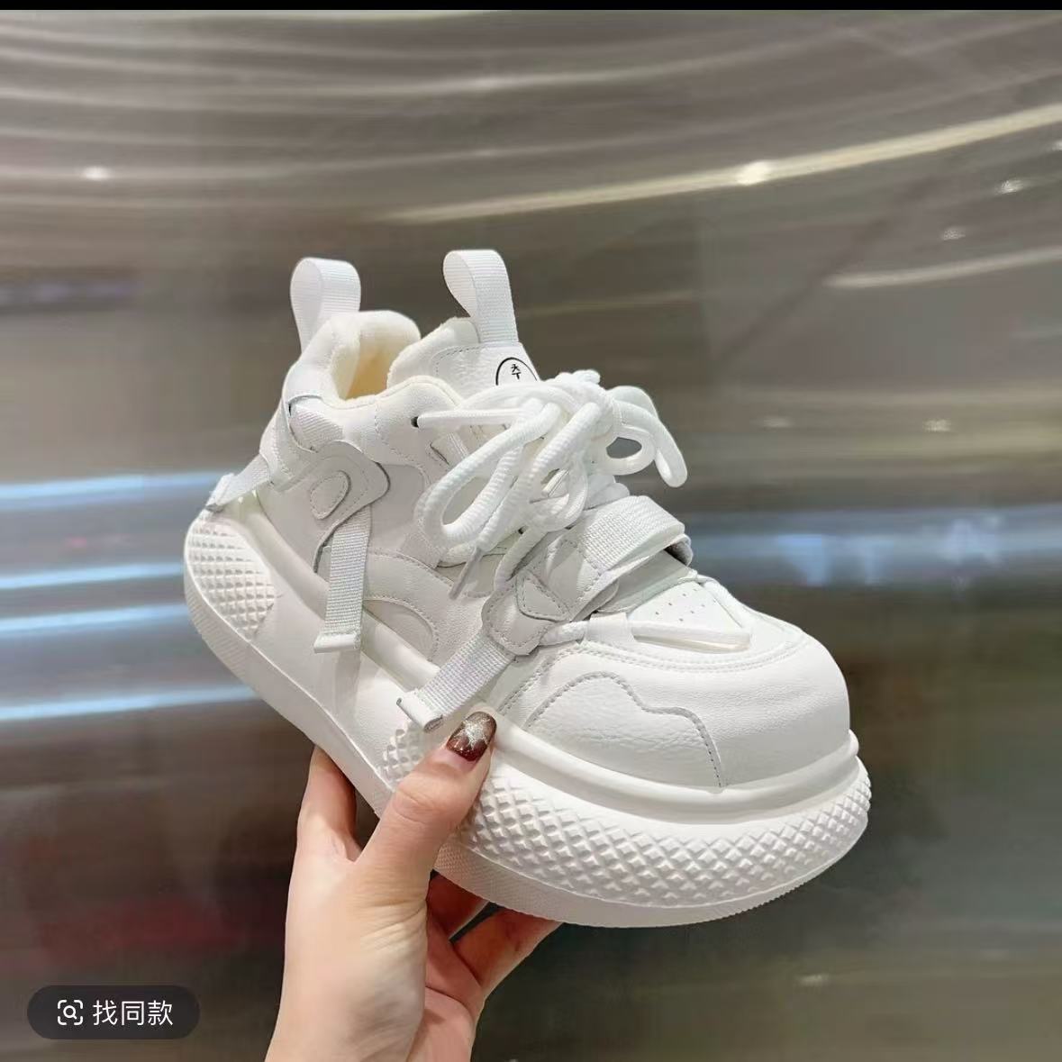 欧货松糕厚底面包鞋女小个子增高小白鞋冬季加绒老爹鞋时尚休闲鞋