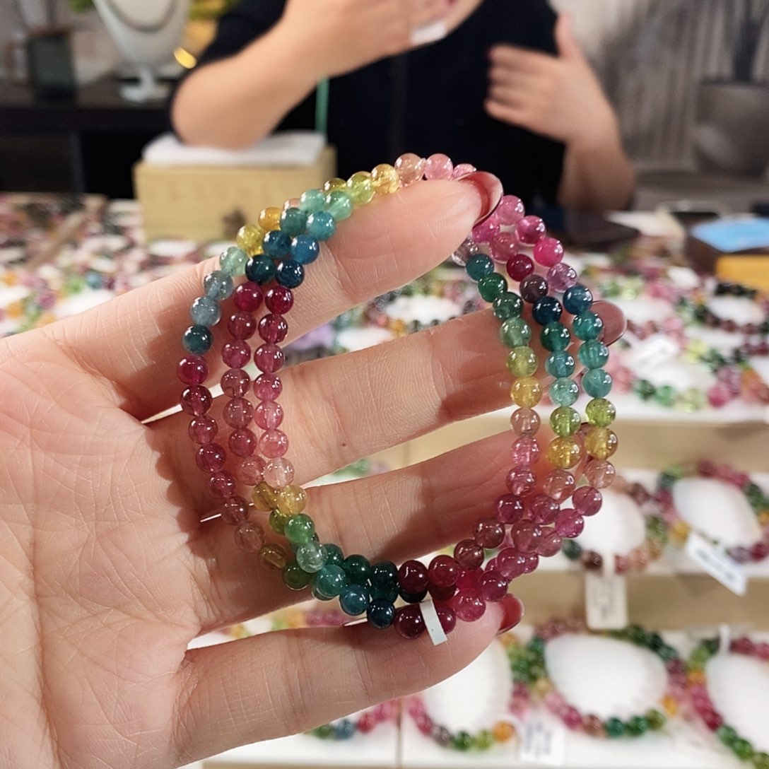 碧玺手串未镶嵌G2353三圈颜色微差