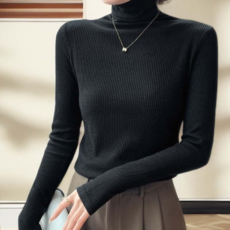 堆堆领毛针织衫女长袖修身显瘦秋冬打底针织衫高领套头百搭洋气