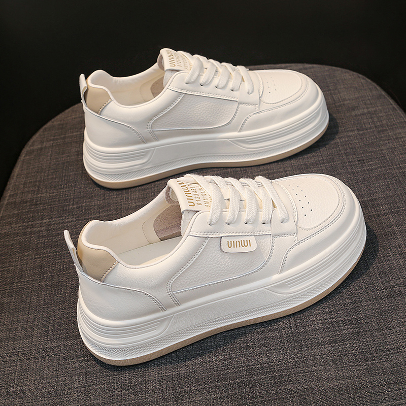 【花本纯】a2025秋季新款真皮休闲小白鞋舒适平底增高时尚品牌女鞋