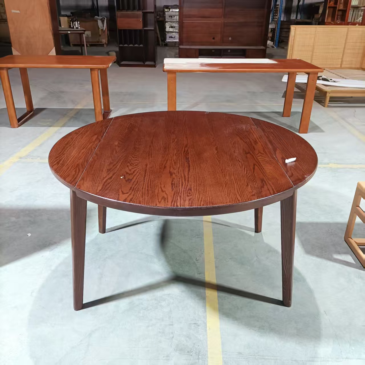 （850-1300）*1300*765MM瑕疵款红橡木胡桃色长变圆餐桌饭桌子家用