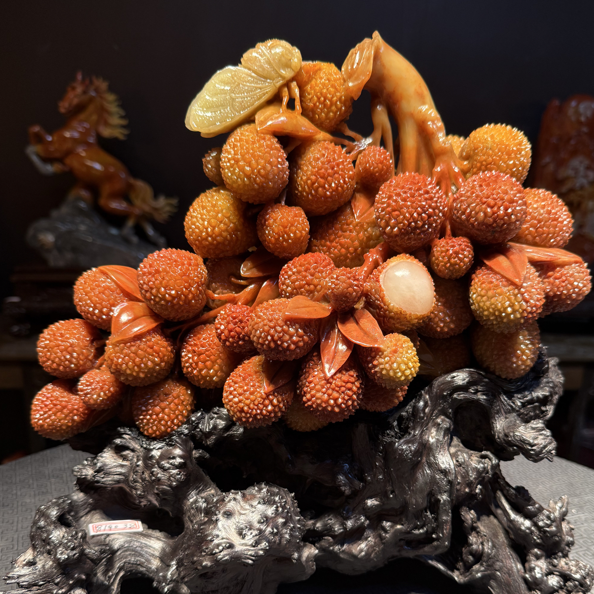 寿山石荔枝串摆件家居玄关高档装饰工艺品