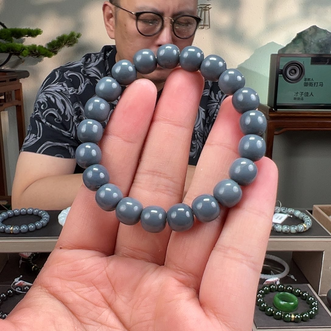 和田玉未镶嵌手链卡10mm格雷灰