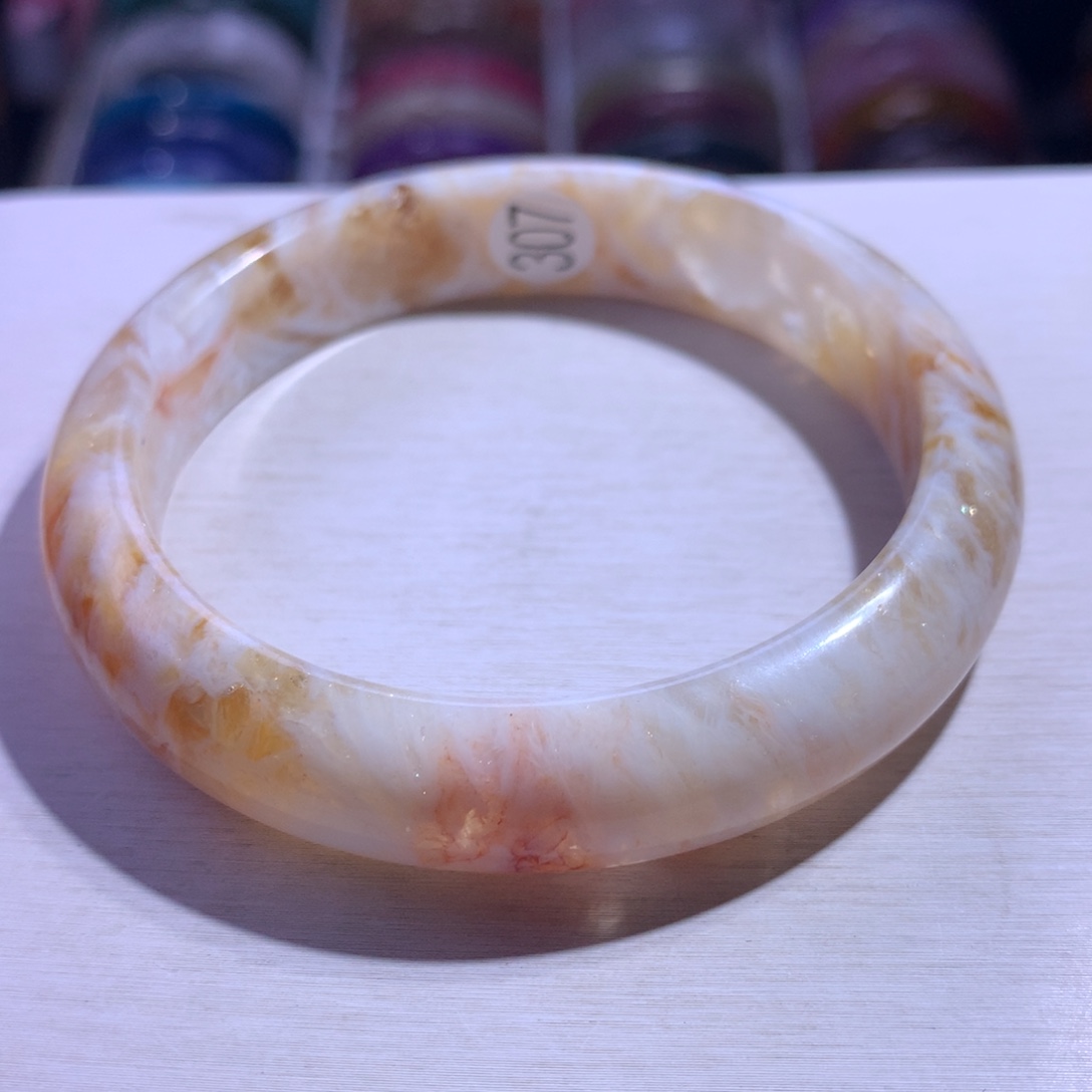 水晶手镯银S925镶嵌蜂蜜奶盖59.3圈307