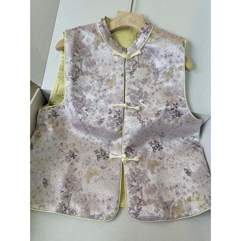 （绮梦）新中式国风双面穿高品质炫彩盘扣提花马甲女无袖春秋季