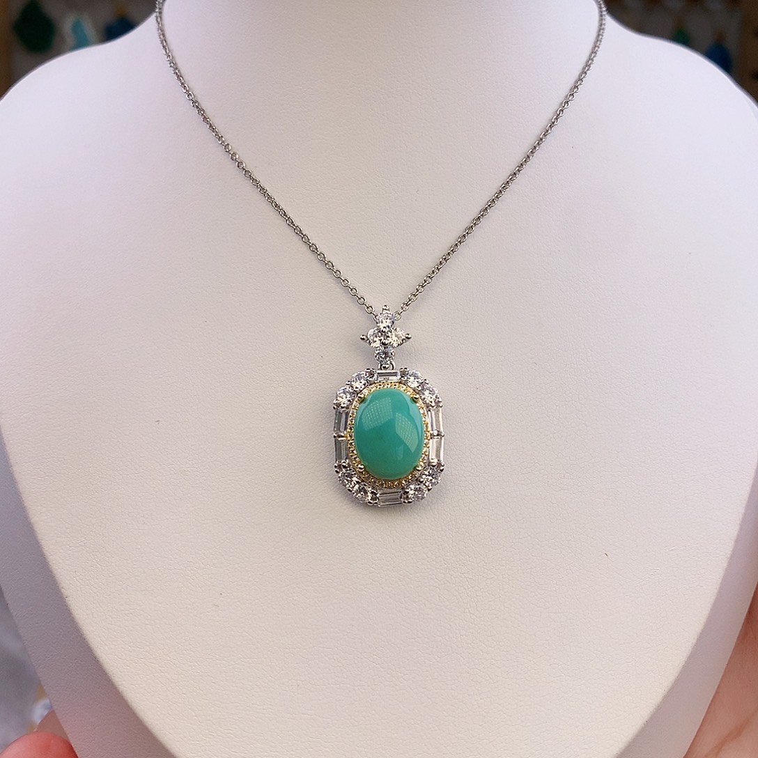 绿松石银S925镶嵌吊坠(赠链)