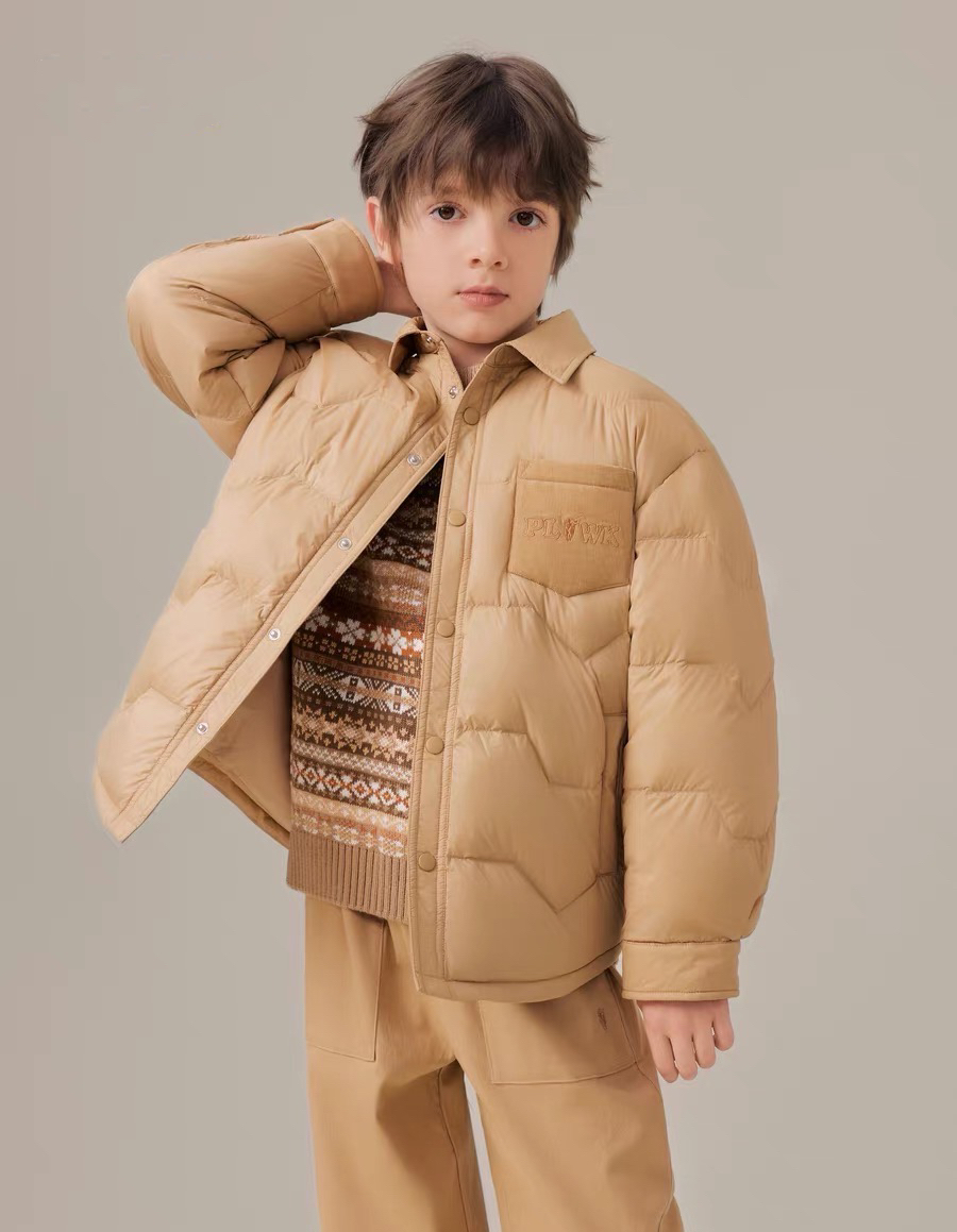 POLOWALK25年秋冬新品儿童翻领刺绣羽绒外套男童