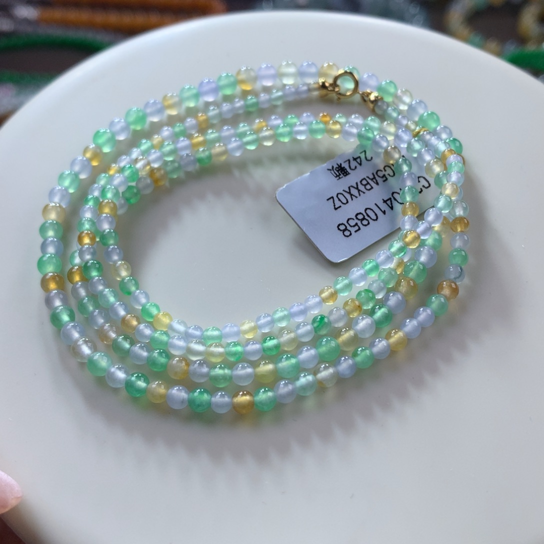 翡翠颈饰未镶嵌翡翠高冰冰艳彩多宝小米珠卡3+