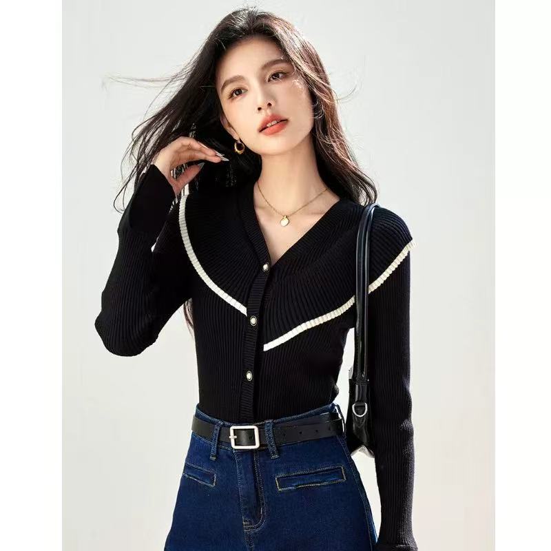 蜗牛家基础款百搭气质海军领打底羊毛衫1135