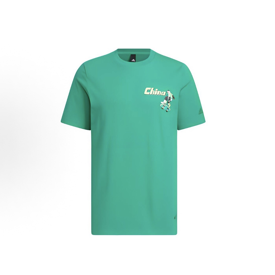 adidas  卡通熊猫字母宽松运动休闲圆领短袖T恤 男款 绿色IP3963