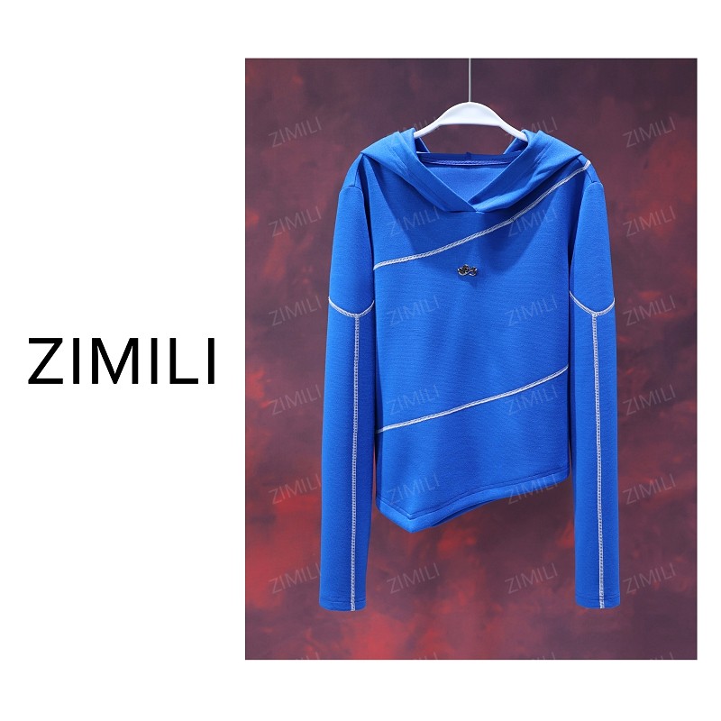 【亮哥欧货女装】冬季加厚《锦簇》蓝色高弹显瘦卫衣打底上衣6060-E2