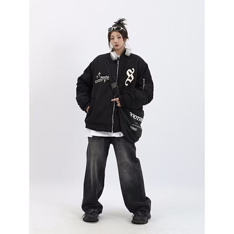 8827美式复古飞行员夹克潮男女外套国潮牌春秋情侣棒球服ins